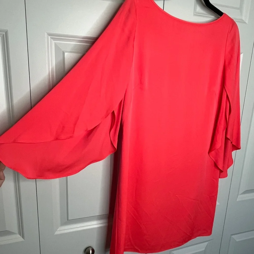 Milly Silk Blend Shift Dress‎ Coral Bell Sleeve Mini Size 4 NWT
